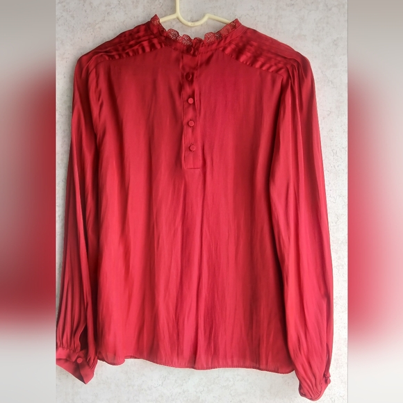 J Crew Ruffleneck Drapey Blouse In Red - Picture 4 of 8